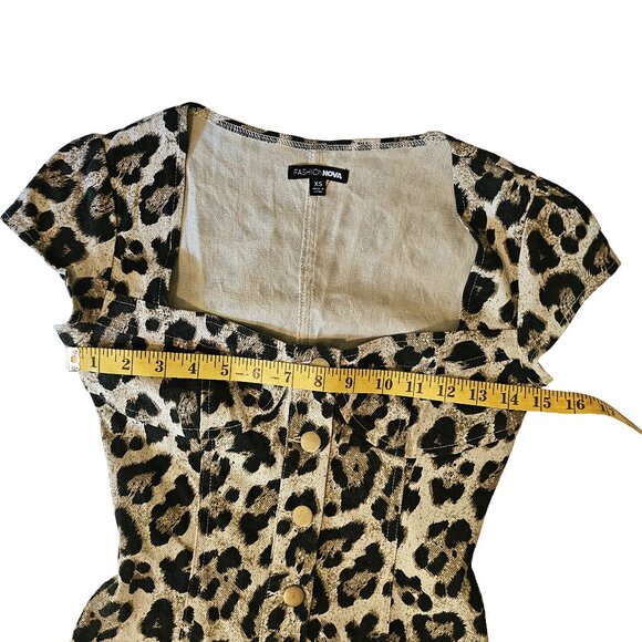 FASHION NOVA Leopard Print Bustier Button Down Denim Dress Size X-Small - Picture 5 of 9